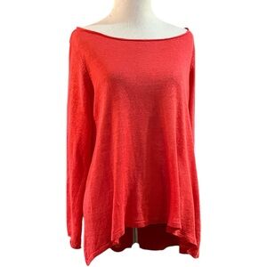 EILEEN FISHER LINEN OVERSIZED LIGHTWEIGHT KNIT SWEATER FLAME CORAL SIZE SMALL